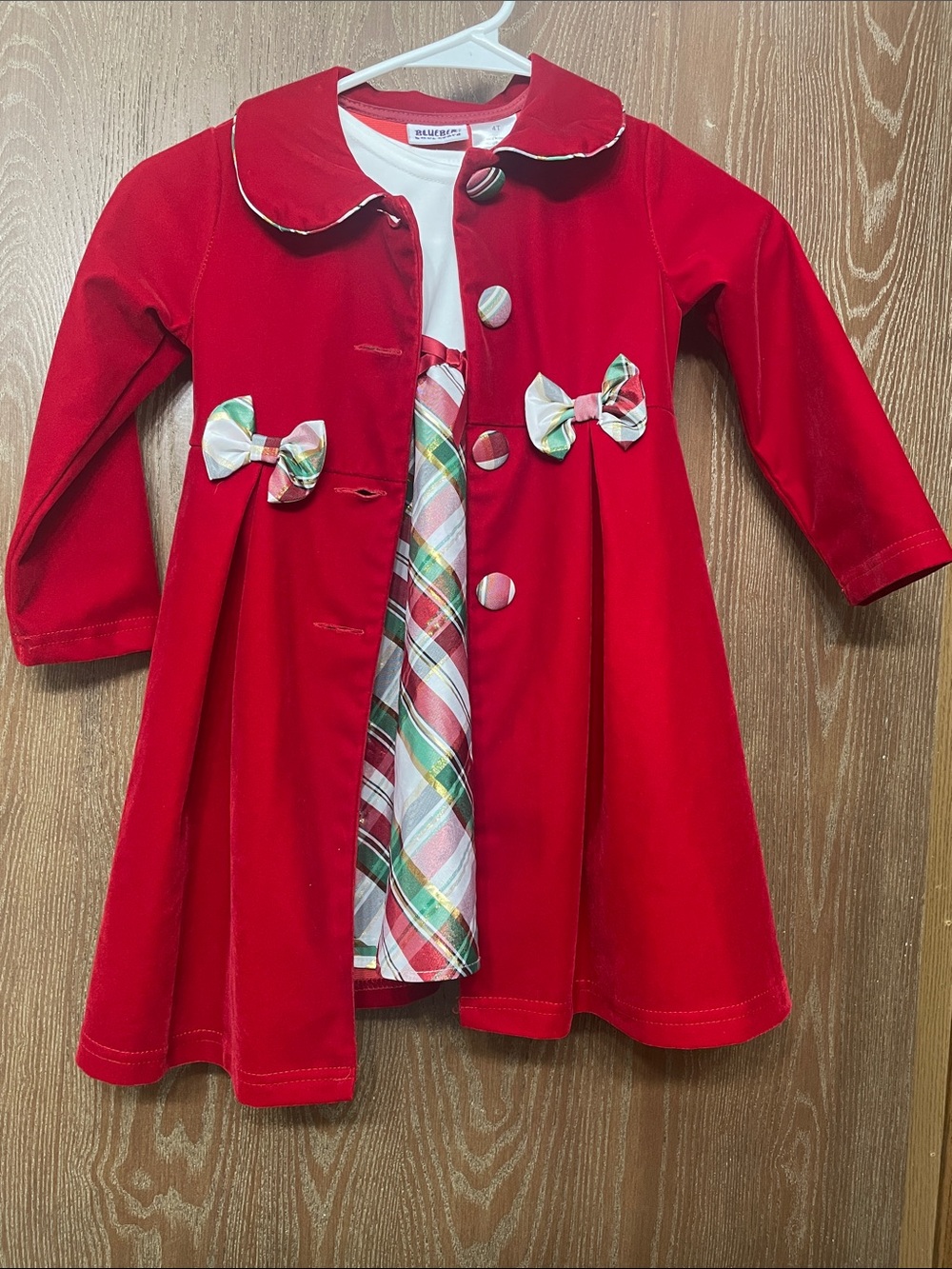Blueberi Boulevard Red Coat Dress Set with Plaid Accents